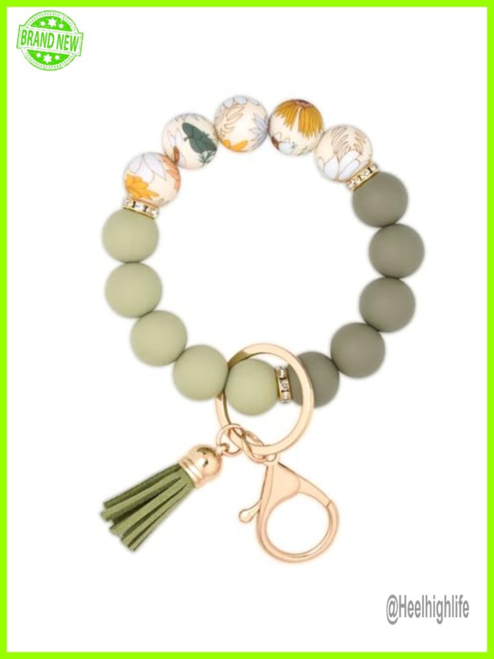 Silicone Beaded Keychain Wristlet Bracelet Key Ring Holder